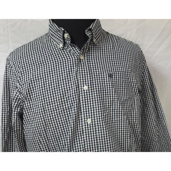 CHAPS Easy Care Mens Large Black White Check Plaid Button Down Logo Shirt - Picture 2 of 13